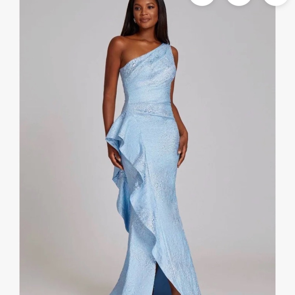 Teri Jon Sparkling One-Shoulder Dress in Blue, size 4. Worn once like new.